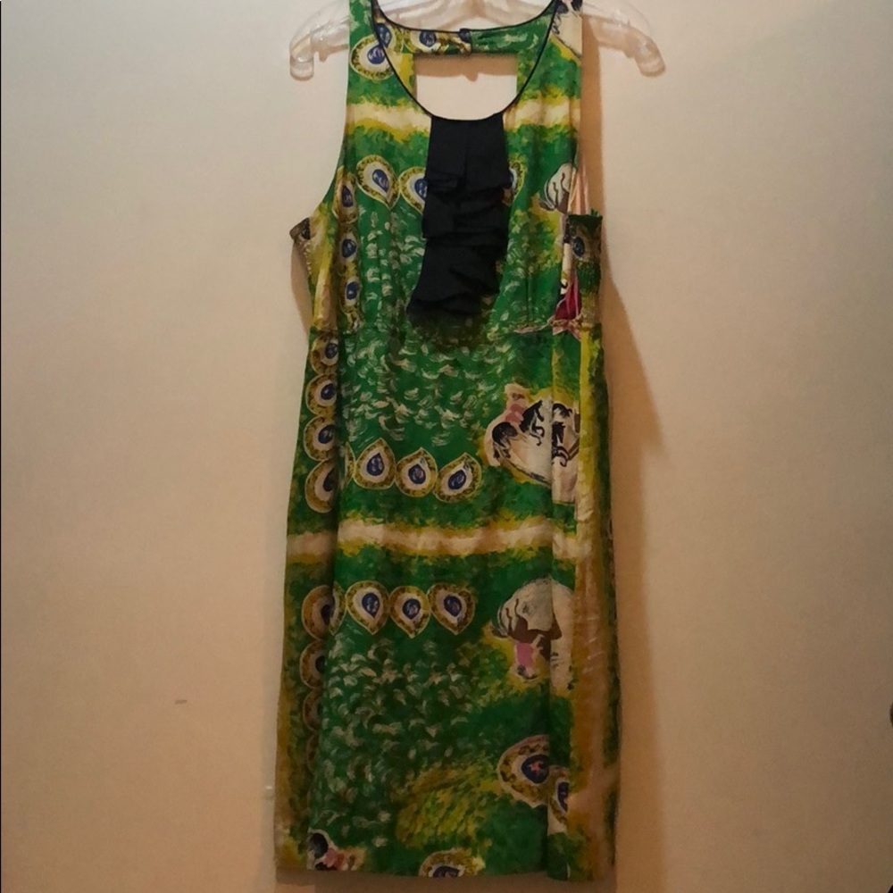 Multicolored green silk Anthropologie dress